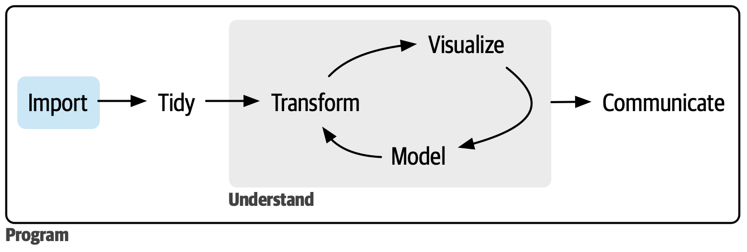 Our data science model with import highlighted in blue.